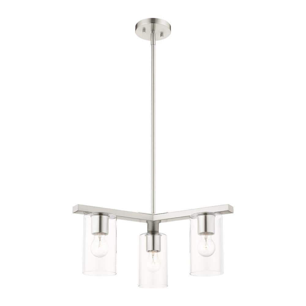 Zurich Elegance 3-Light Brushed Nickel Chandelier with Clear Glass