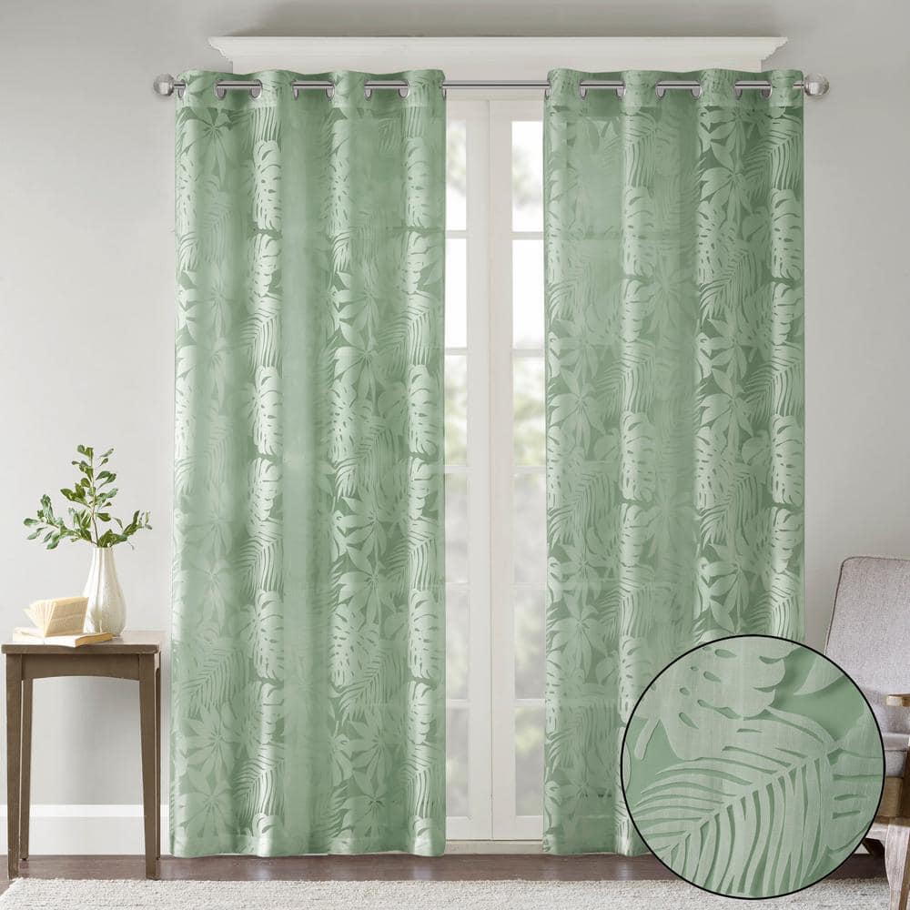Sage Green Sheer Polyester Grommet Window Panel