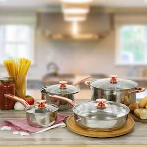 Ansonville 8-Piece Stainless Steel Cookware Set with Rose Gold Handles