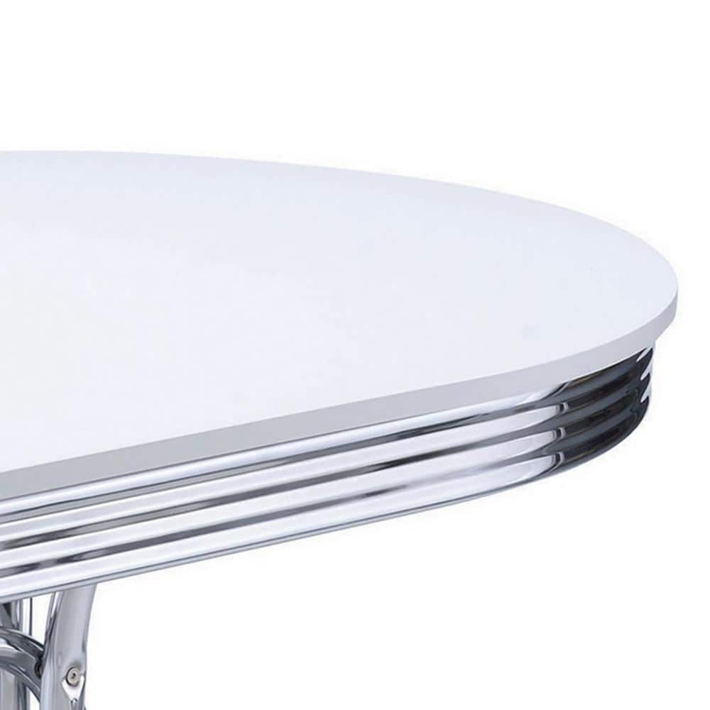 Glossy White Oval Dining Table with Chrome Legs, 60 Inch