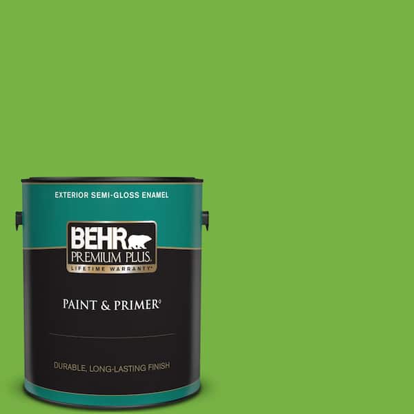 BEHR PREMIUM PLUS 1 gal. #S-G-430 Sparkling Apple Semi-Gloss Enamel Exterior Paint & Primer