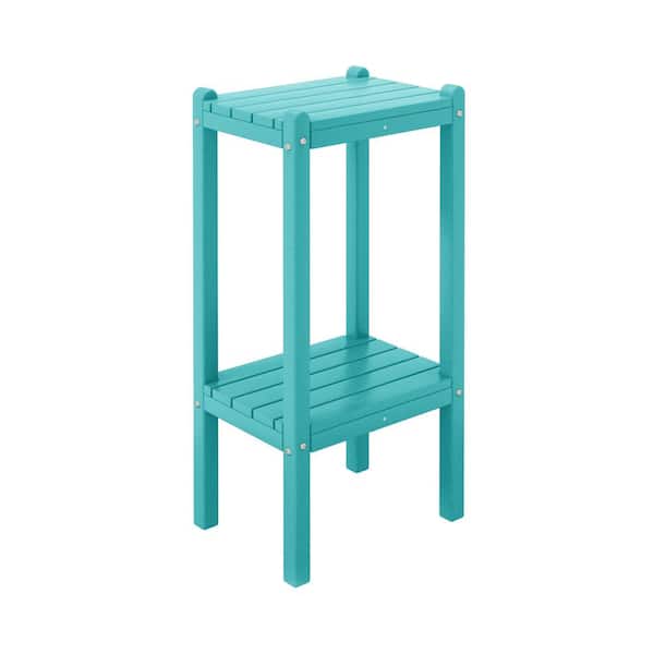 WESTIN OUTDOOR Laguna Plastic Indoor/Outdoor Patio Side Table with Storage Shelf Turquoise