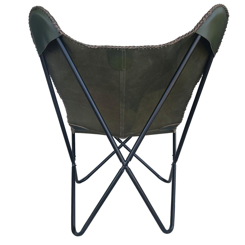 Tan Leather Butterfly Accent Chair with Metal Frame