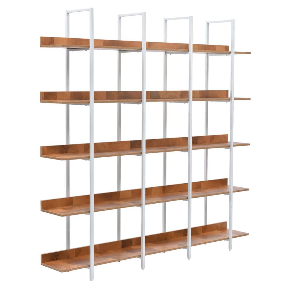 Asucoora Giltner 71 in. Wide White/Brown Metal 5Shelf Etagere Bookcase
