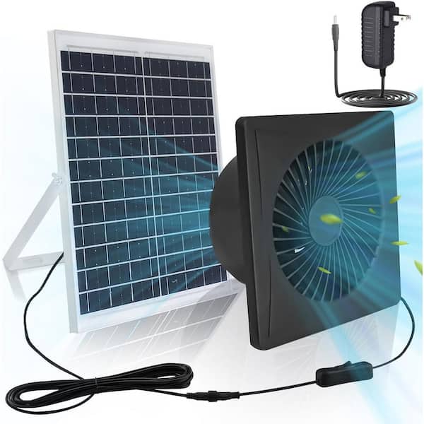 25W Solar Panel 8-in. Solar Powered Exhaust Fan with AC Adapter for Greenhouse