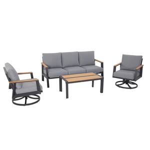 Burton 4-Piece Aluminum and Teak Sofa Set with Swivel Chair