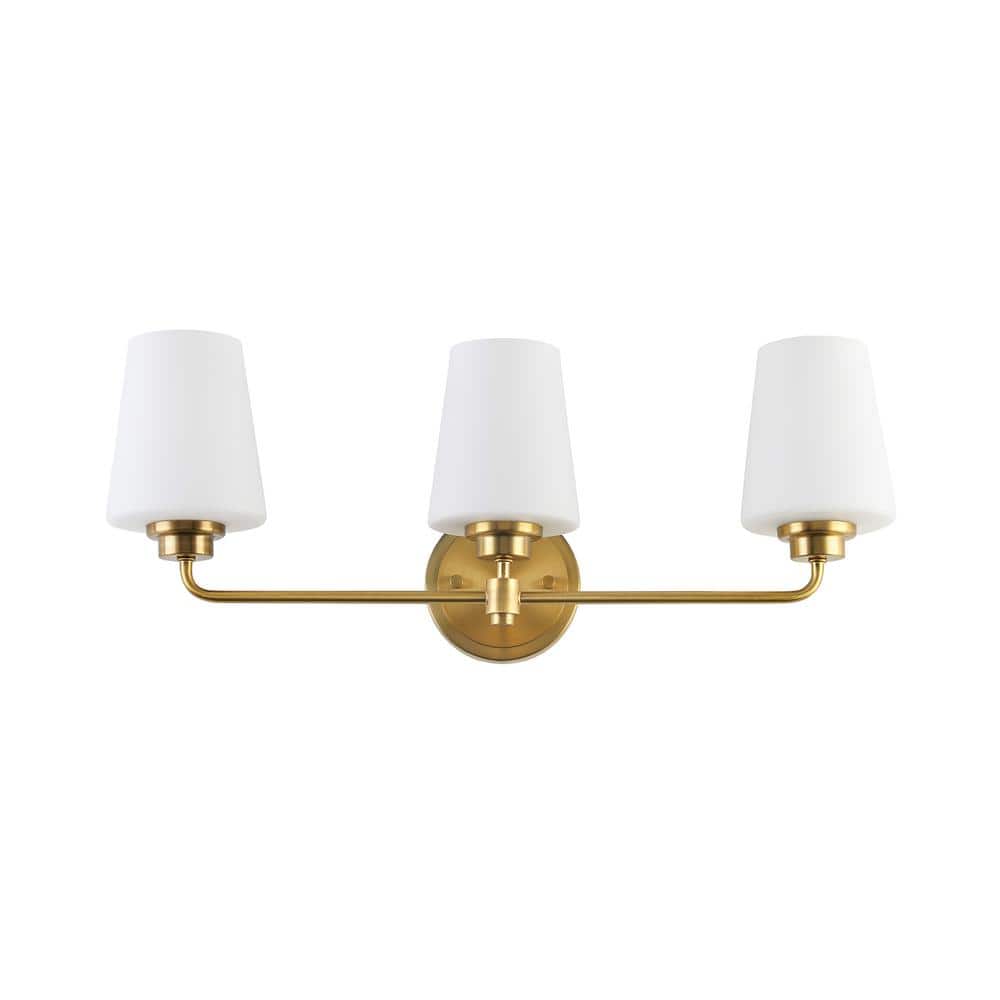 22.5 in. W 3-Light White+Gold Bathroom Vanity Light with Shade