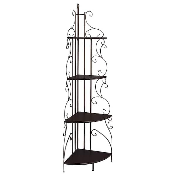 Coaster 73.5 in. Cappuccino/Copper Metal 4-shelf Corner Bookcase with Open Storage