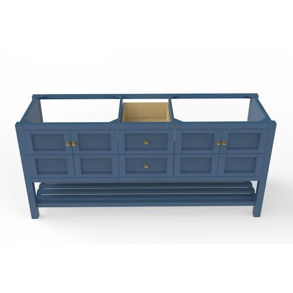 castellousa Alicia 71.25 in. W x 21.75 in. D x 32.75 in. H Bath Vanity Cabinet without Top in Matte Blue with Gold Knobs
