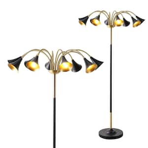 Vivian 61 in. Brass Gold/Black 10-Light Mid-Century Modern Iron Medusa Multi Head Standard Tree LED Floor Lamp