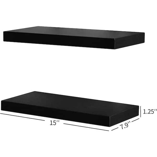 Cubilan 15 in. W x 7.75 in. D Black Wood Decorative Wall Shelf Set of 2 Floating Shelves
