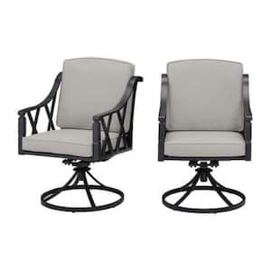 Harmony Hill Black Steel Outdoor Patio Motion Dining Chairs with CushionGuard Stone Gray Cushions (2-Pack)