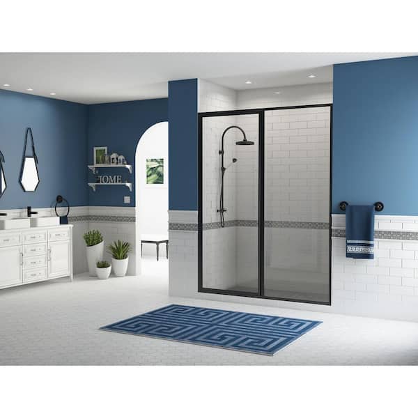 Coastal Shower Doors Legend 35.5 in. to 37 in. x 69 in. Framed Hinged Shower Door with Inline Panel in Matte Black with Clear Glass