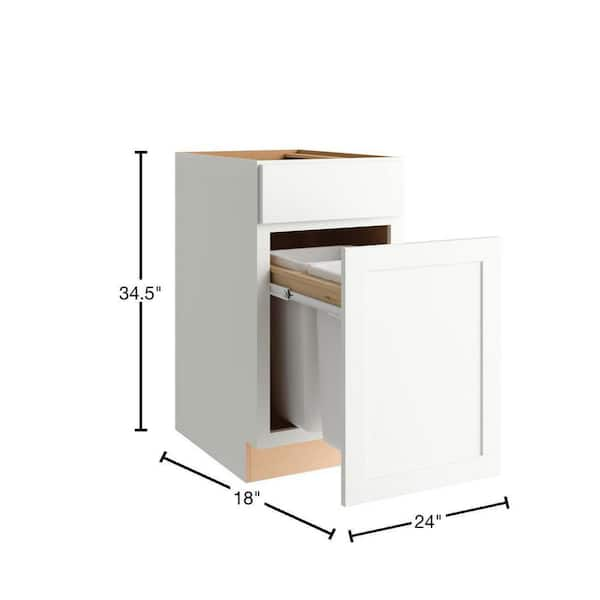 Hampton Bay Shaker 18 in. W x 24 in. D x 34.5 in. H Assembled Pull Out  Waste Bin Base Kitchen Cabinet in Satin White KBW18-SSW - The Home Depot