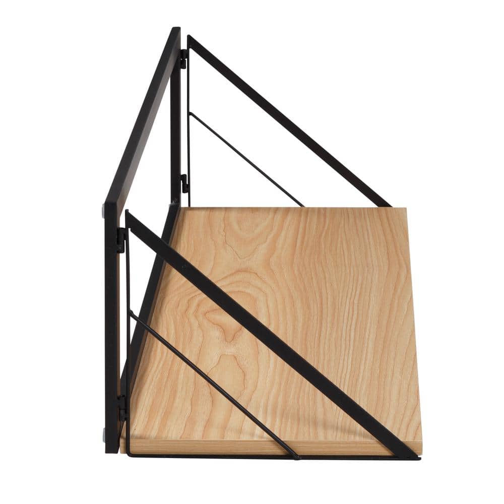Black and Natural Wood Industrial Wall Shelf