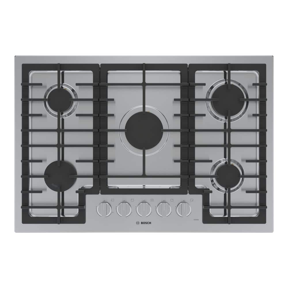 Bosch 500 Series 30 in. Gas Cooktop in Stainless Steel with 5 Burners including 16,000 BTU Burner, Silver