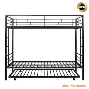 Black Modern Twin Over Twin Bunk Bed with Trundle with Metal Frame & Guard Rails Bed Frame Can be Divided into 2 Bed