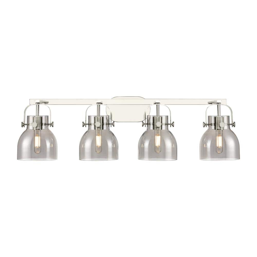 Pilaster II Bell 36.5 in. 4-Light Polished Nickel Vanity Light with Black Glass Shade price history on PriceWatchPro