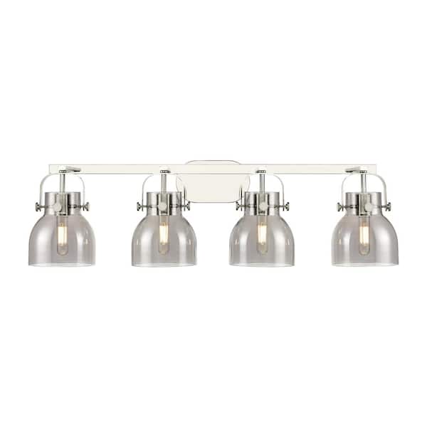 Innovations Pilaster II Bell 36.5 in. 4-Light Polished Nickel Vanity Light with Glass Shade