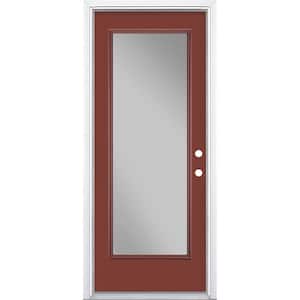 32 in. x 80 in. Full Lite Red Bluff Left Hand Inswing Painted Smooth Fiberglass Prehung Front Exterior Door w/ Brickmold
