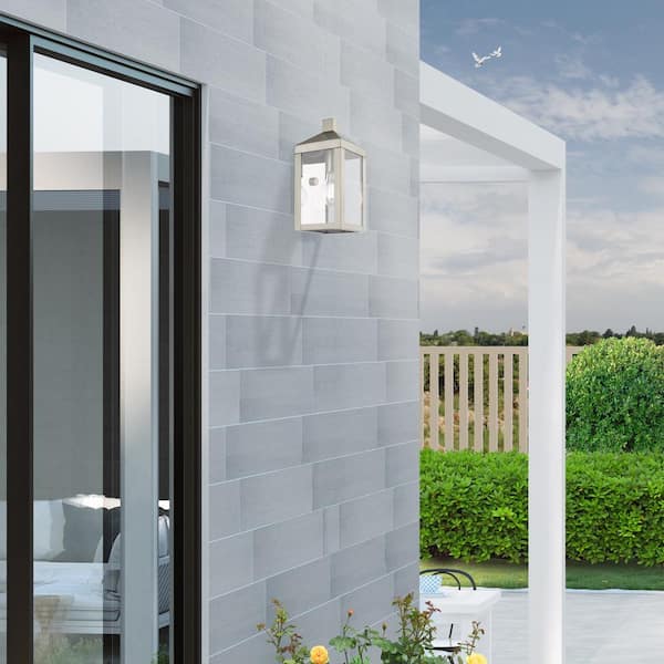 Creekview 10.5 in. 1-Light Brushed Nickel Outdoor Hardwired Wall Lantern Sconce with No Bulbs Included