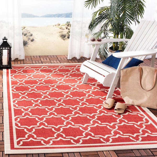 Courtyard Red/Bone 5 ft. x 8 ft. Geometric Indoor/Outdoor Patio  Area Rug