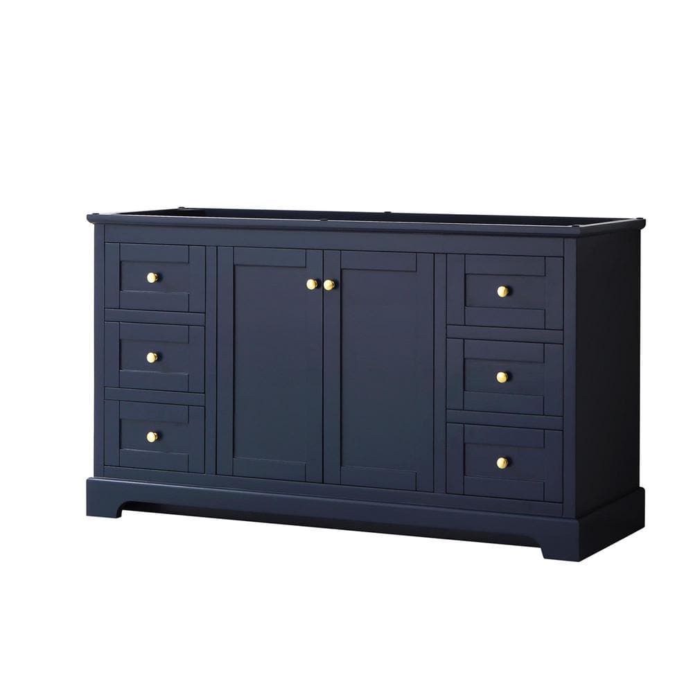 Avery 59" Dark Blue Freestanding Bathroom Vanity Base with Gold Accents