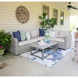 Forsyth 5-Piece Wicker Outdoor Sectional with Sunbrella Cast Ash Cushions