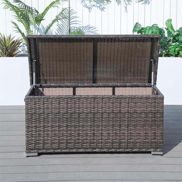 moda furnishings Feiman 273 Gal. Wicker Brown Steel Frame Deck Box  MO-3256B-I