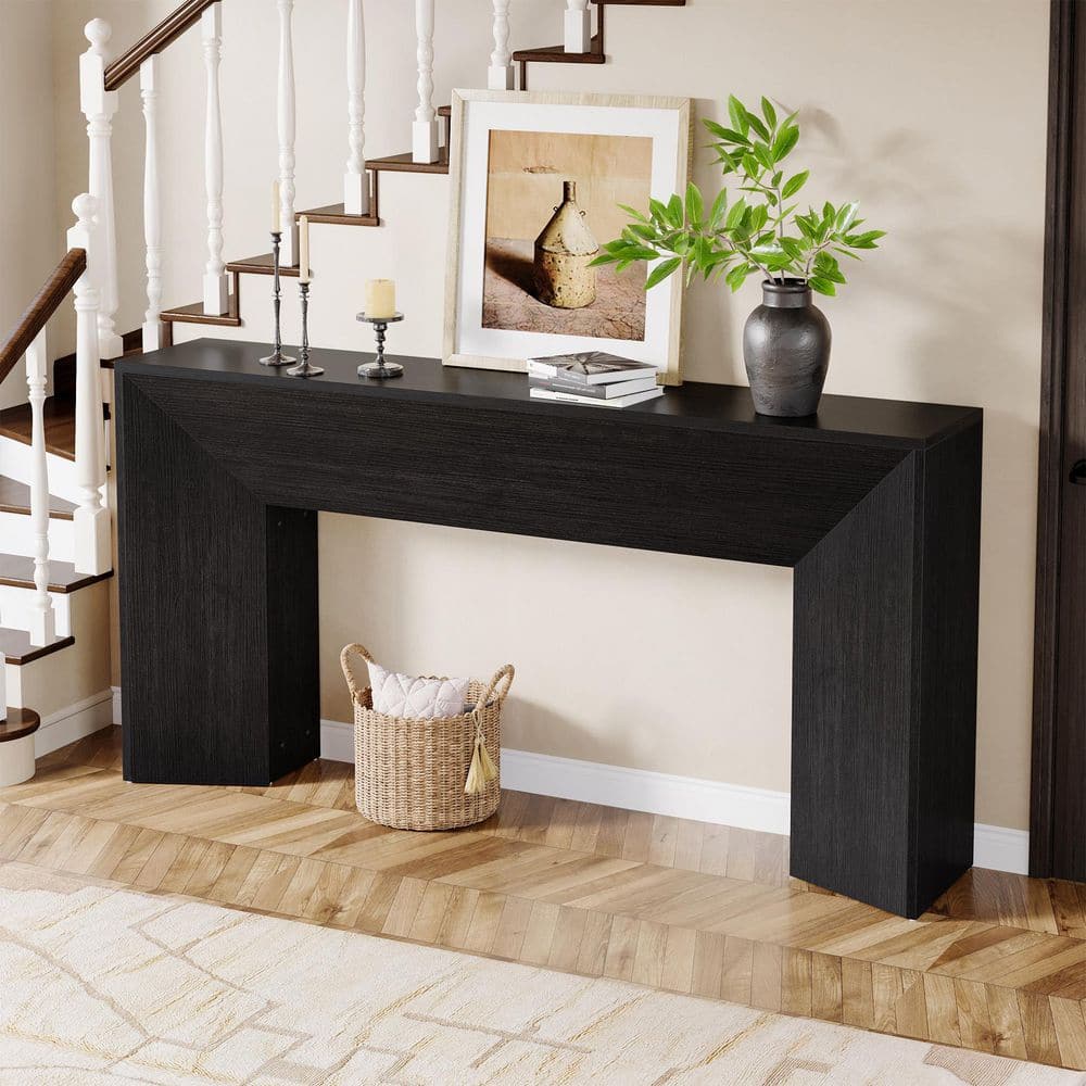 Black 63-Inch Modern Wood Console Table for Entryway