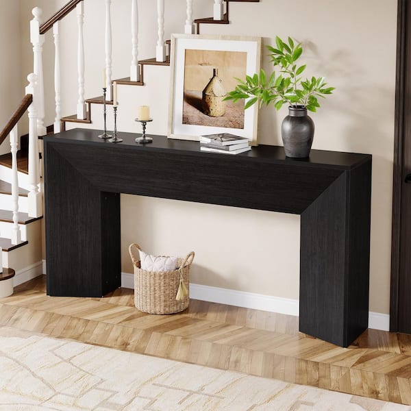 Turrella 63 in. Black Rectangle Wood Console Table, Modern Sofa Table Hallway Foyer Table for Living Room, Entrance