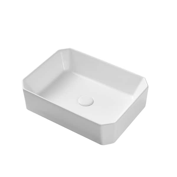 Natonda Glossy Ceramic 19-5/8 in. Rectangular Bathroom Vessel Sink in White with Pop-Up Drain