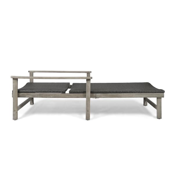 Noble House Hampton Light Grey Wash Faux Rattan and Wood Outdoor Patio Chaise Lounge