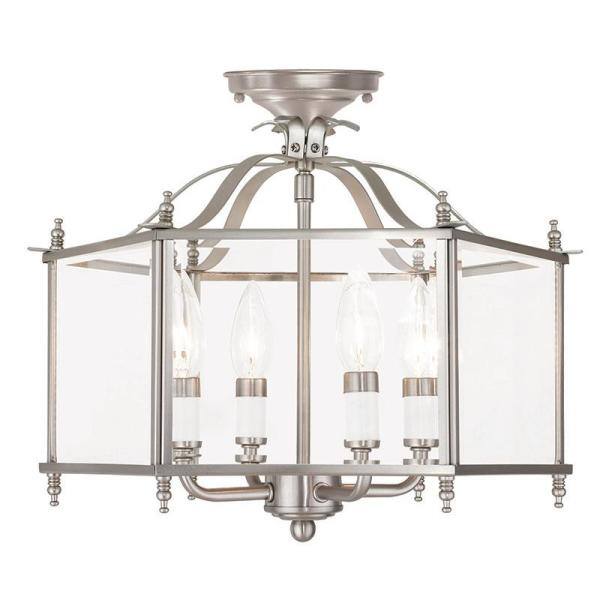 Livingston Classic Brushed Nickel 4-Light Pendant with Clear Beveled Glass