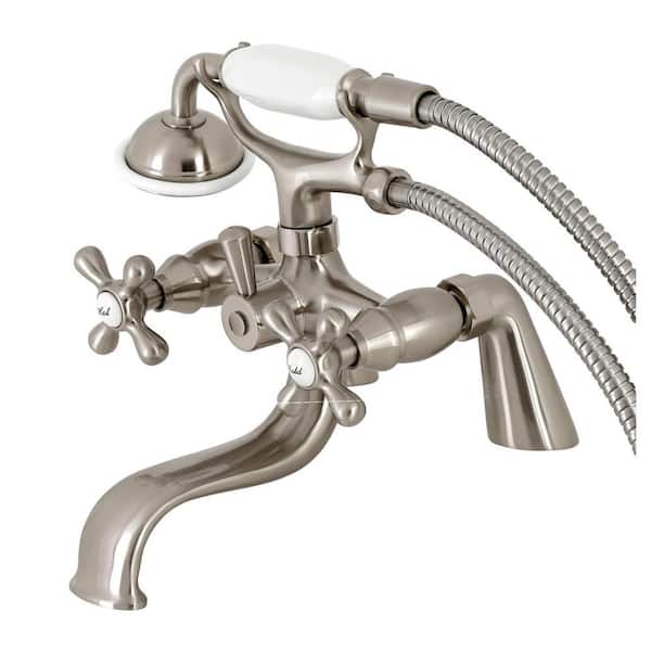 Kingston Brass Kingston 3-Handle Deck-Mount Clawfoot Tub Faucets with Handshower in Brushed Nickel