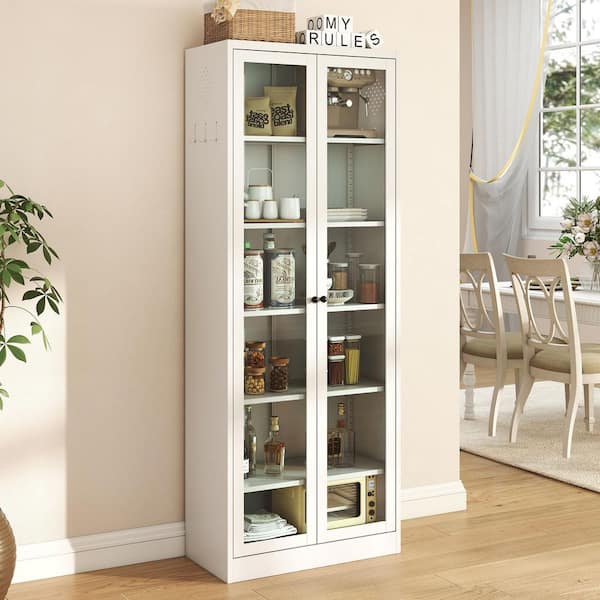 Metal Kitchen Pantry Cabinet-72 in. Tall Storage with 5-Adjustable Shelves, White Freestanding Cabinet for Kitchen