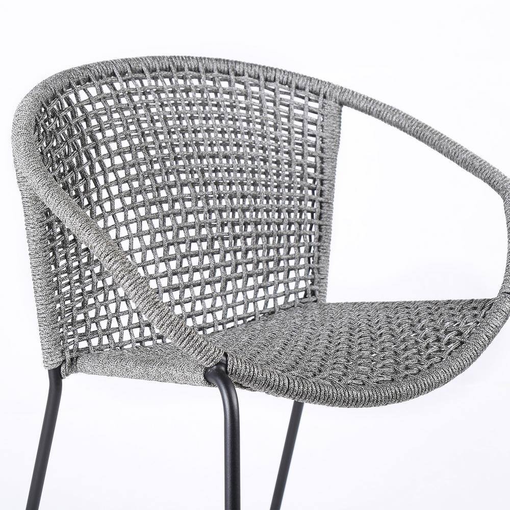 Contemporary Grey Rope and Steel Stackable Armless Chair, Set of 2
