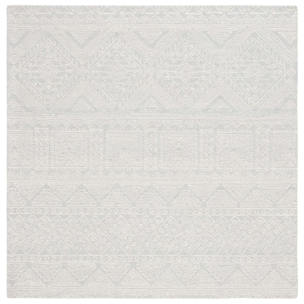 SAFAVIEH Micro-Loop 6 ft. x 6 ft. Light Gray/Ivory Geometric Diamond ...