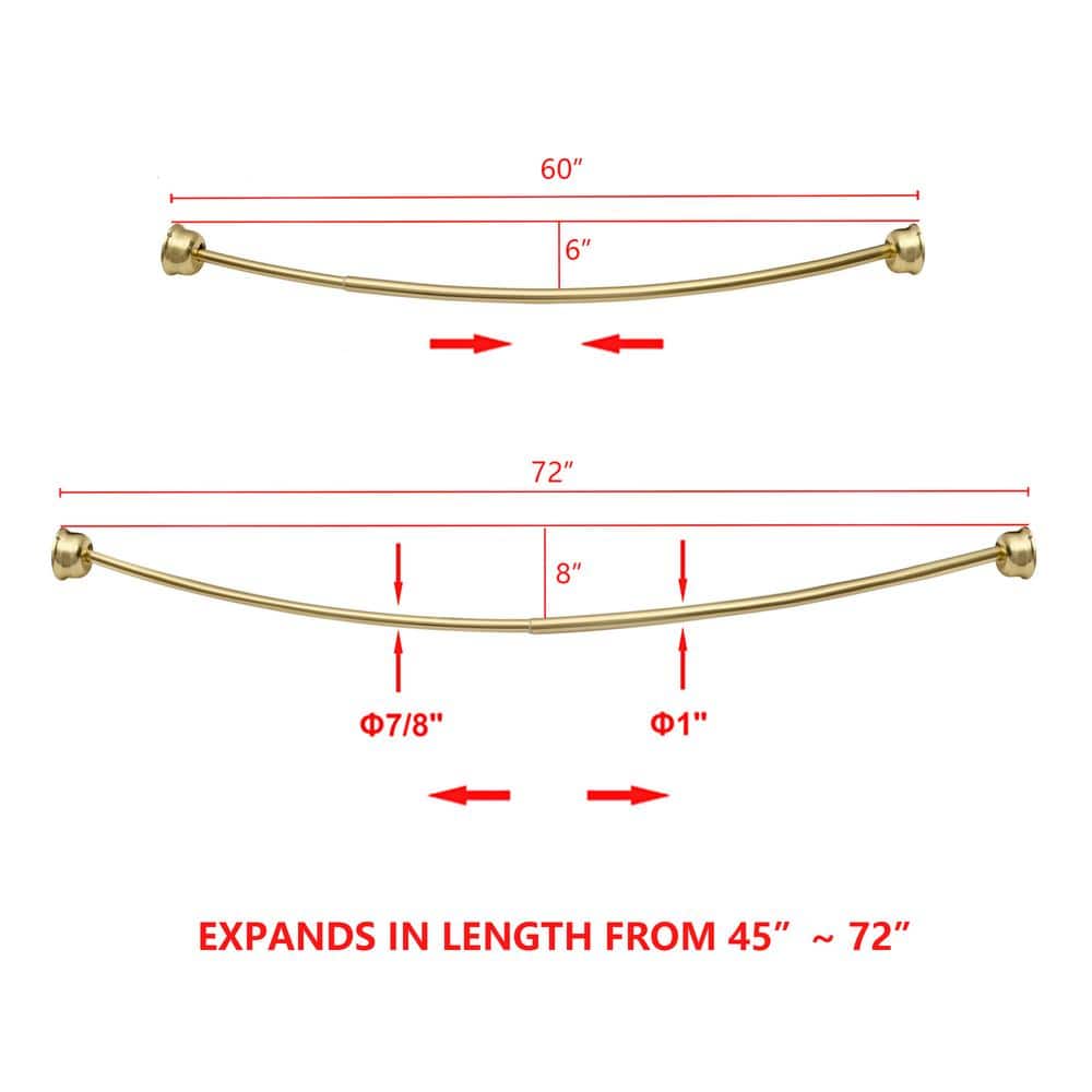 Gold Wall Mounted Curved Aluminum Shower Rod