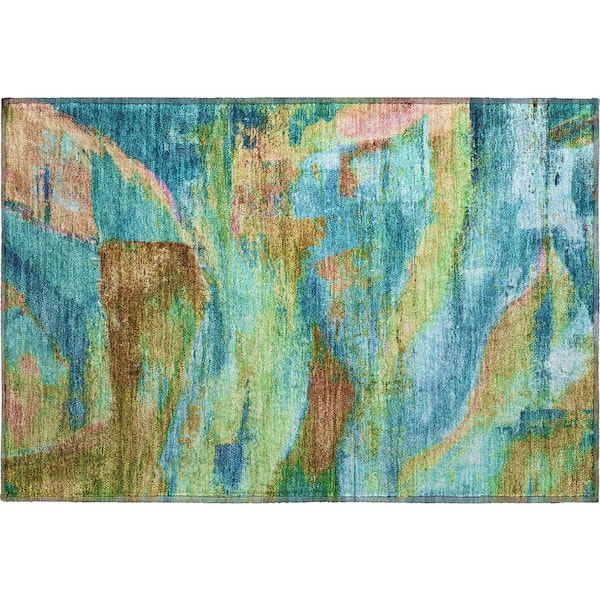 Mayfield Premium Machine Washable Abstract AMF2040 Teal 2 ft. x 3 ft. Accent Rug