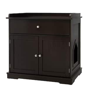 30 in. W x 29 in. H Wood Cat Litter Box Enclosure with Drawer Side Table Furniture in Brown