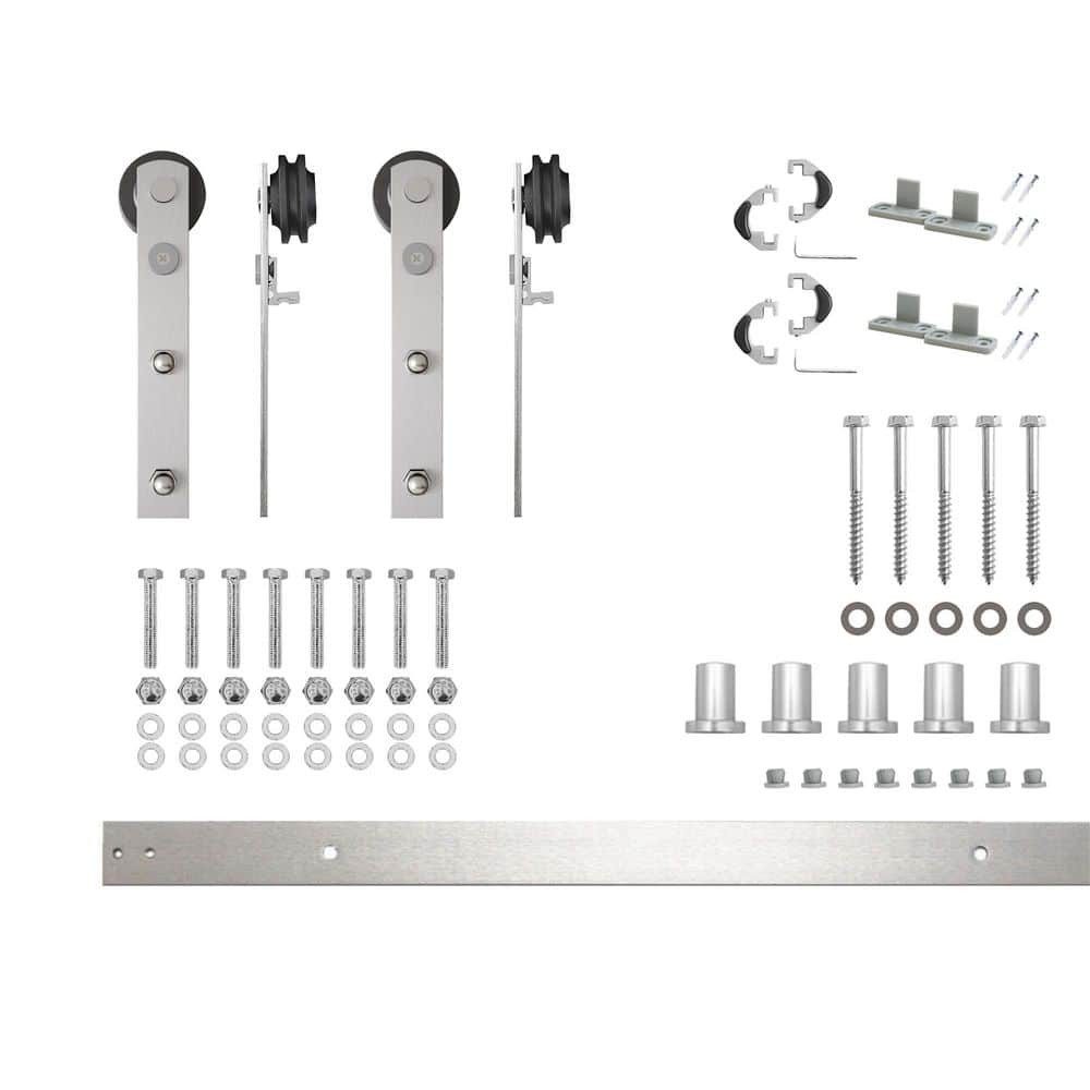 7 ft./84 in. Brushed Nickel Non-Bypass Sliding Barn Door Hardware Kit Straight Design Roller for Double Doors price history on PriceWatchPro