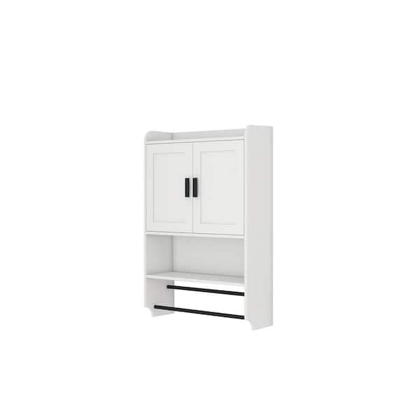 21.65 in. W x 7.48 in. D x 32.48 in. H Bathroom Storage Wall Cabinet in White with Doors, Adjustable Shelf and Towel Bar