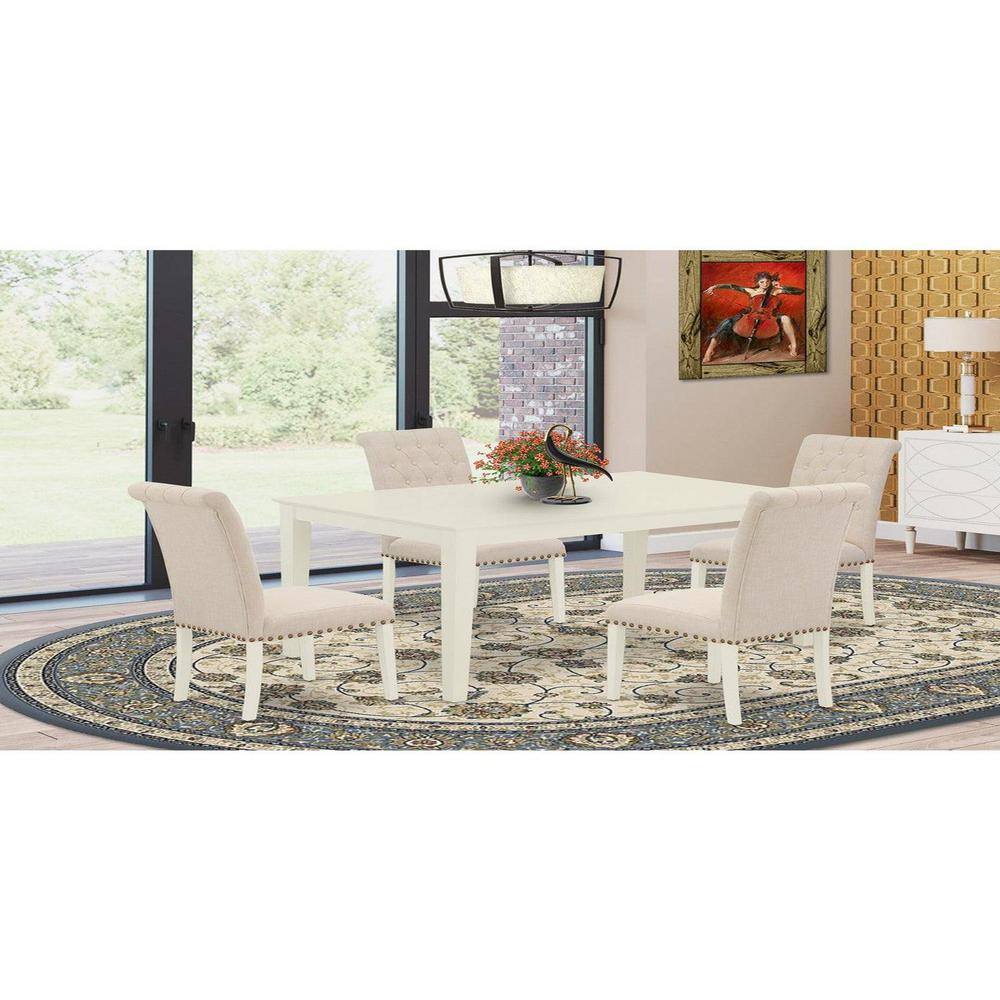5-Piece Linen White Finish Solid Wood Top - Rectangular Dining Room Set - Seats 4