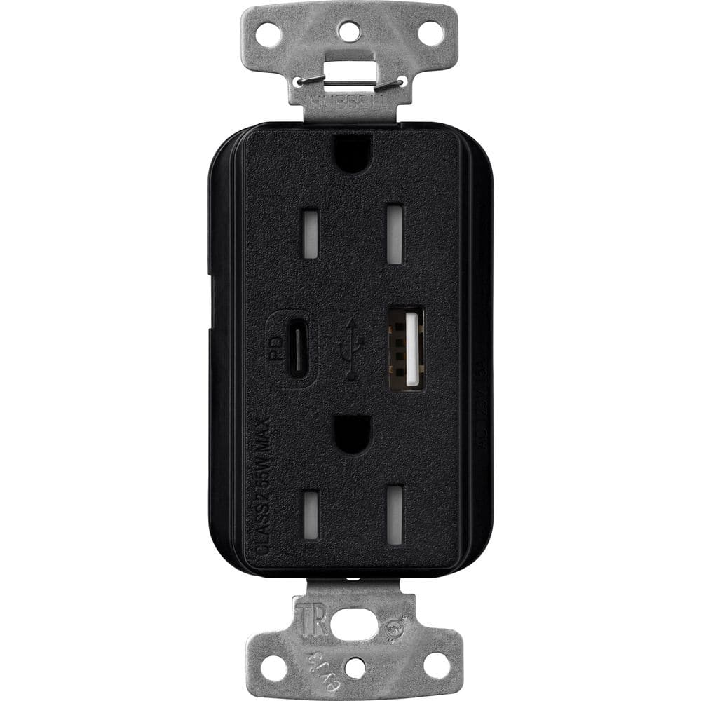 Claro 15 Amp Tamper Resistant USB Type A/C Duplex Receptacle, Decorator Style Outlet Satin Finish, SCR-15-ACTR-MN, Black price history on PriceWatchPro