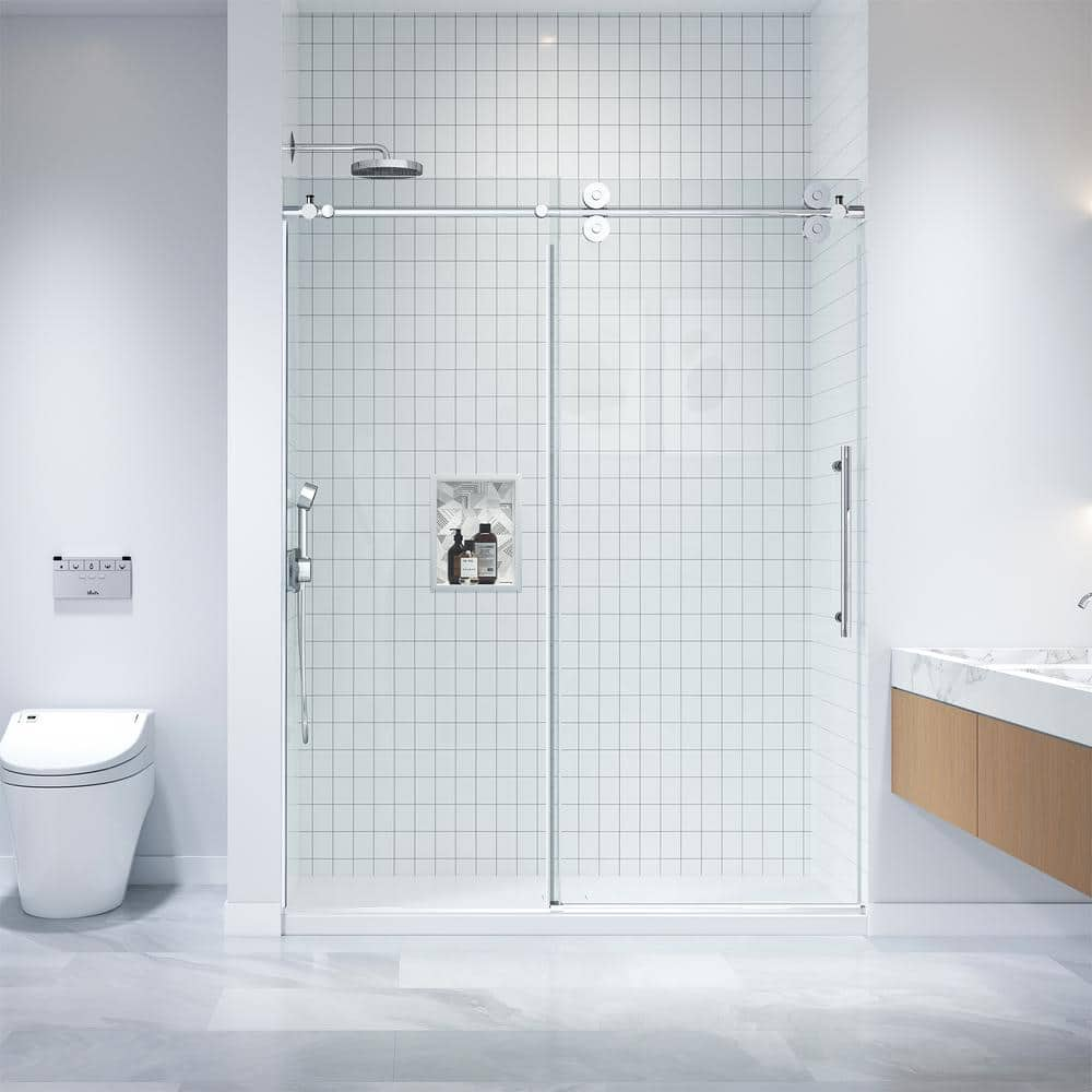 Dreamwerks 60 in. x 79 in. Frameless Sliding Shower Door in Stainless ...