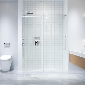 60 in. x 79 in. Frameless Sliding Shower Door in Stainless Steel