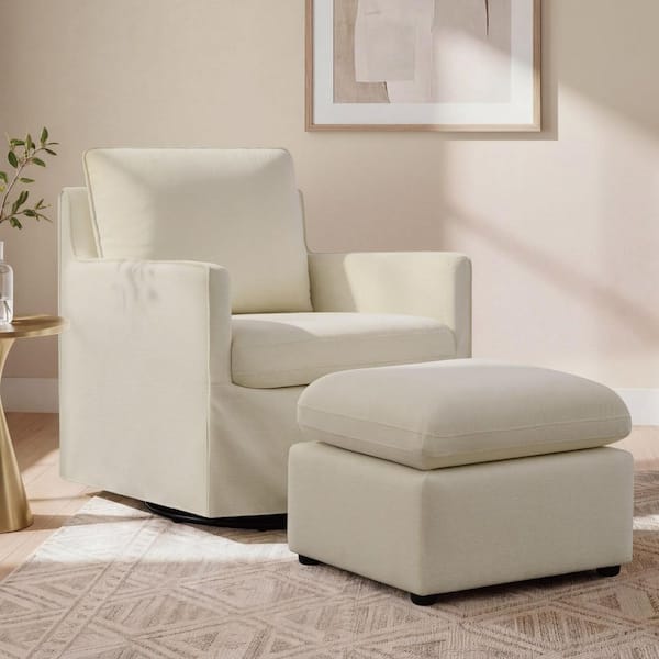 Daro Sand Fabric 360°Swivel Accent Chair  with Ottoman, Arms,Stain-Resistant, Claw-Proof, and Fully Removable  Slipcover
