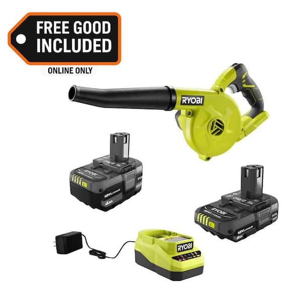 ONE+ 18V Lithium-Ion Kit with 2.0 Ah and 4.0 Ah Batteries, Charger, and ONE+ 18V Cordless Compact Workshop Blower