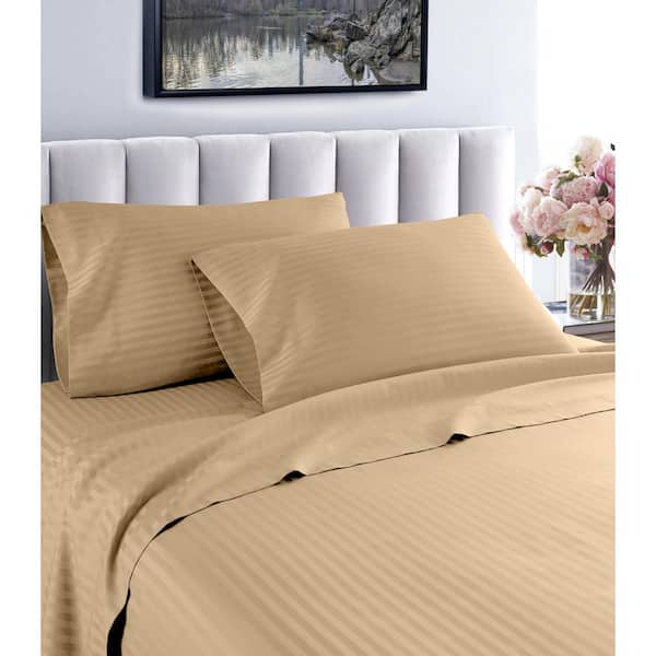 Fresh Home 4-Piece Taupe Striped 100% Cotton California King Deep Pocket Sheet Set